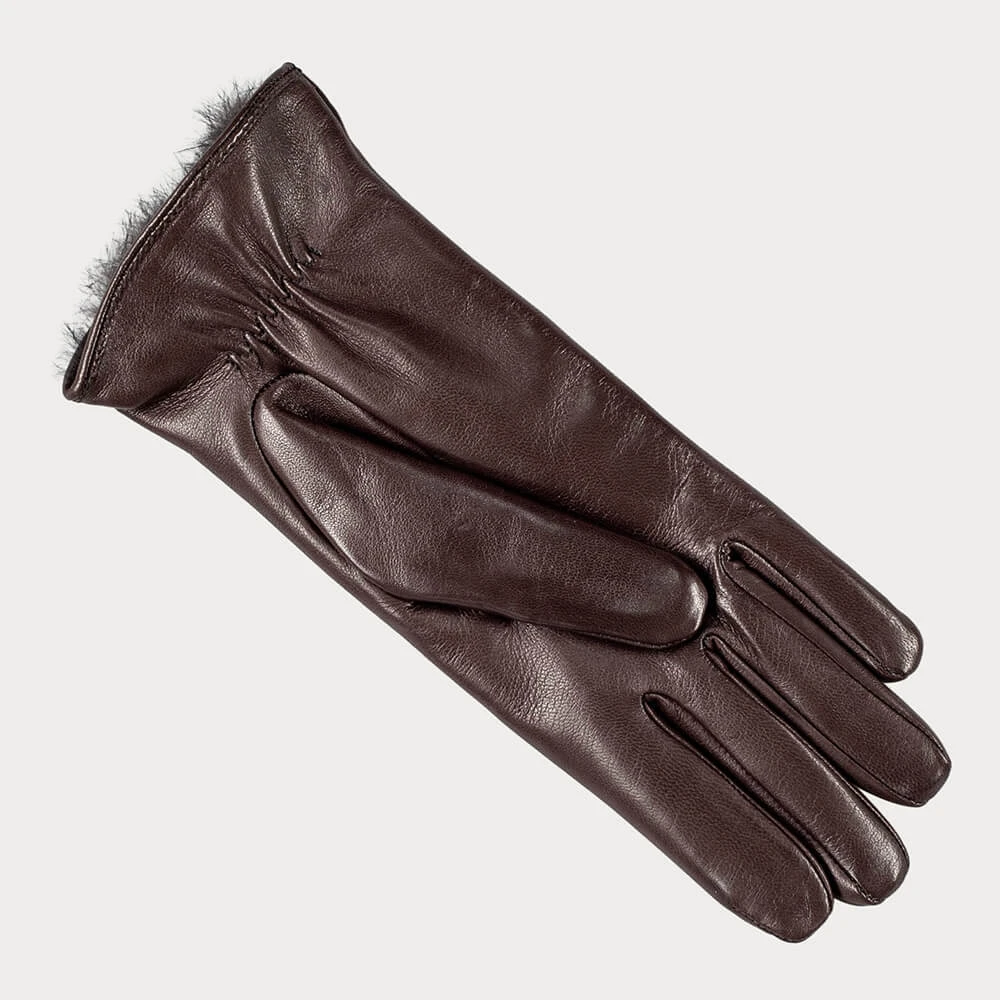 Ladies Dark Brown Rabbit Fur Lined Leather Gloves 5 Ladies Dark Brown Rabbit Fur Lined Leather Gloves - Image 3