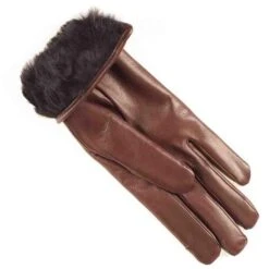Ladies Brown Rabbit Fur Lined Leather Gloves -Elegant Scarf Store womens brown fur lined leather gloves 2