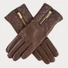 Havana Brown Quilted Leather Gloves With Cashmere Lining -Elegant Scarf Store womens brown quilted leather gloves 1