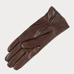 Havana Brown Quilted Leather Gloves With Cashmere Lining -Elegant Scarf Store womens brown quilted leather gloves 3