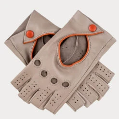 Nude And Orange Fingerless Leather Diving Gloves