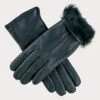 Ladies’ Hunter Green Rabbit Fur Lined Leather Gloves -Elegant Scarf Store womens green fur lined gloves 1