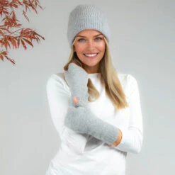 Grey Cashmere Beanie And Mittens Set