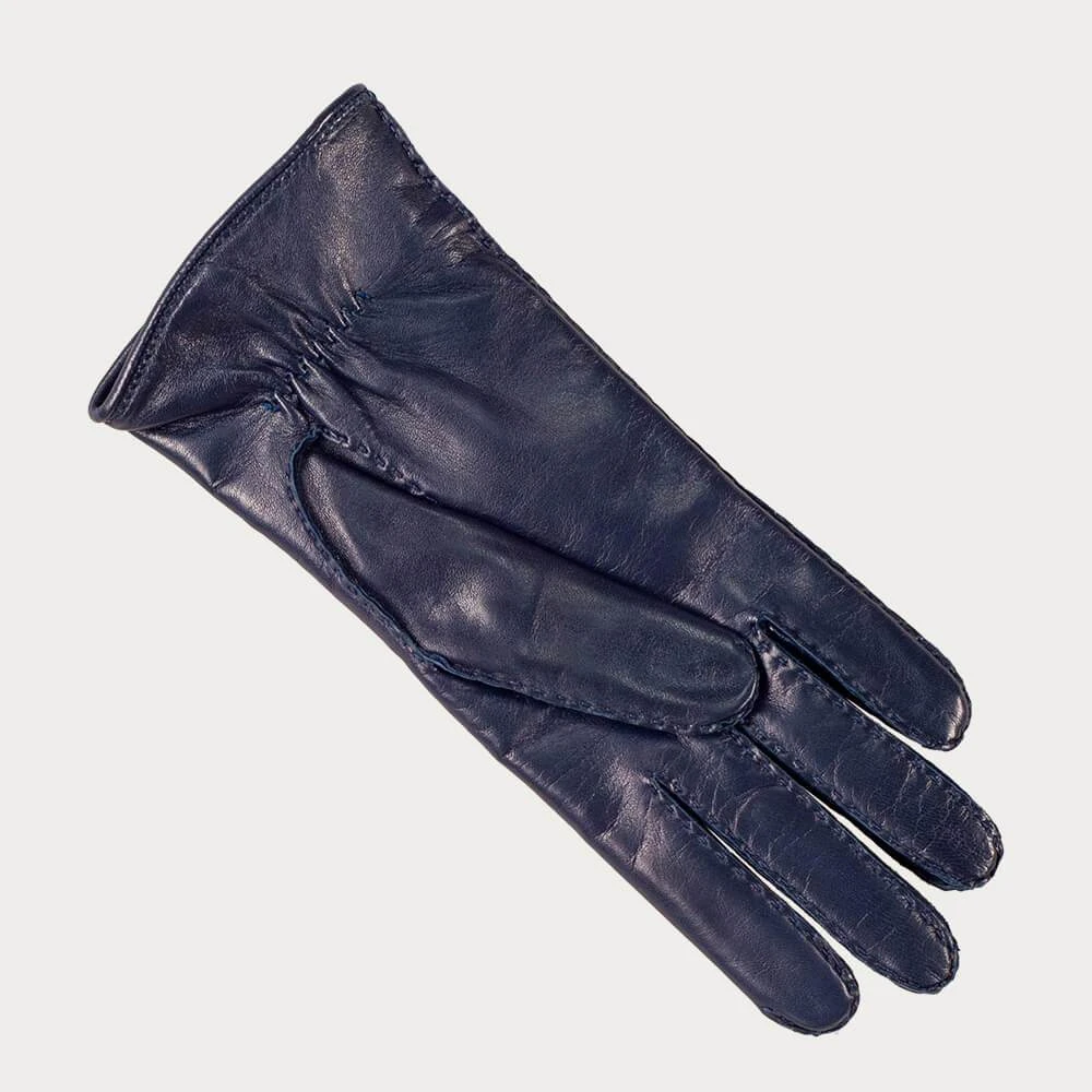 Ladies Navy Hand Stitched Cashmere Lined Leather Gloves 5 Ladies Navy Hand Stitched Cashmere Lined Leather Gloves - Image 3