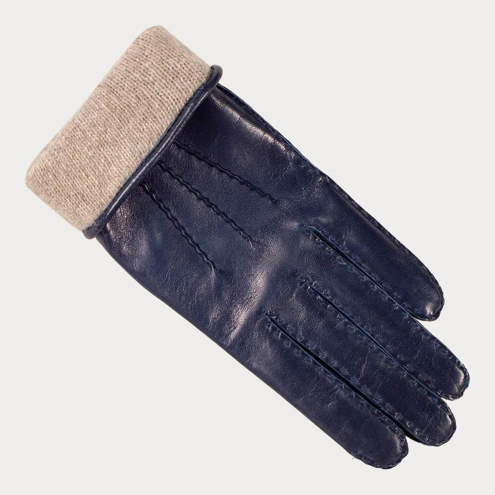 Ladies Navy Hand Stitched Cashmere Lined Leather Gloves 6 Ladies Navy Hand Stitched Cashmere Lined Leather Gloves - Image 4